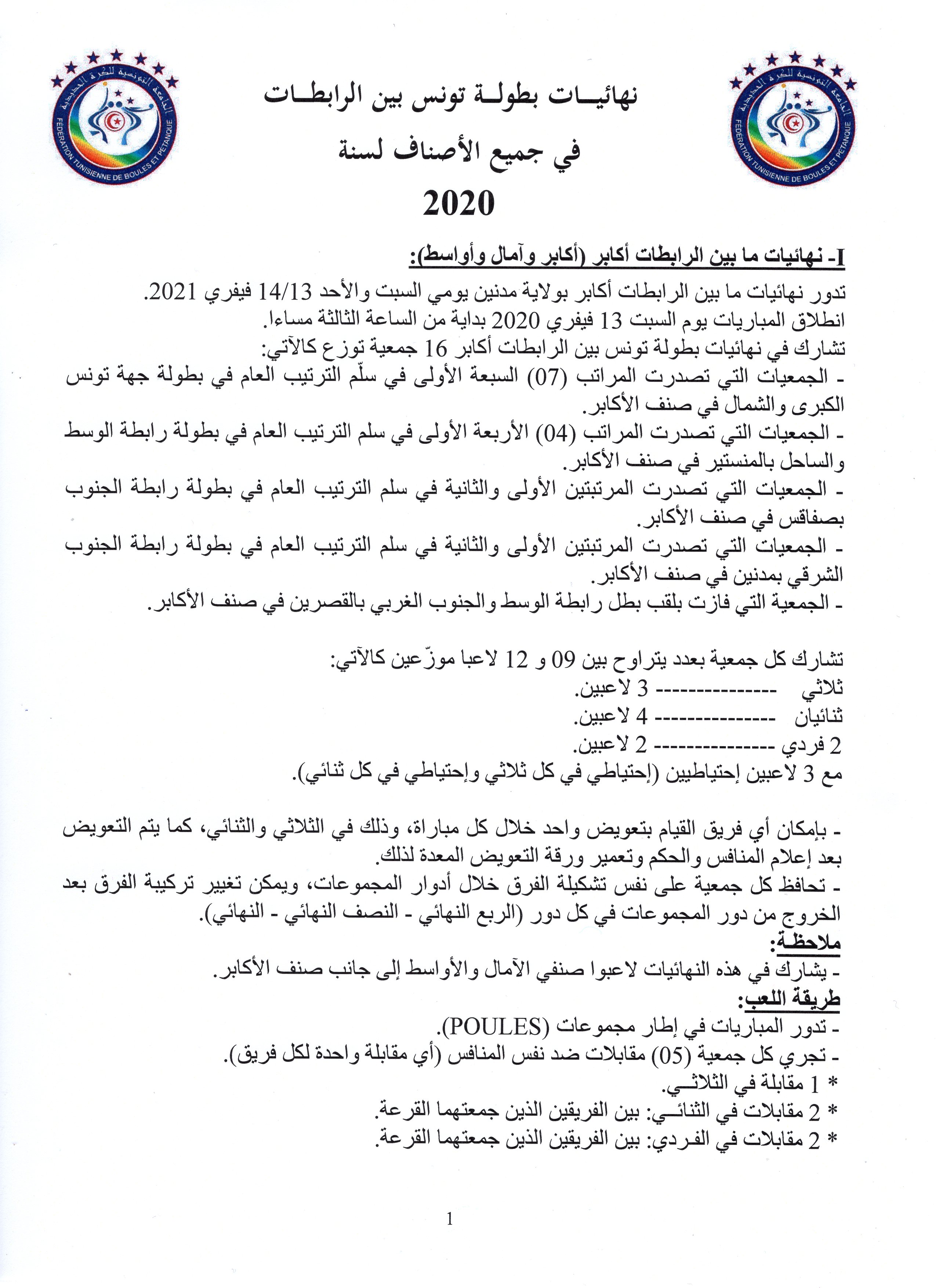 القوانين الفنية لنهائيات بين الرابطات 2020 (1(